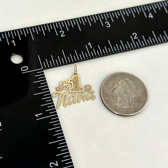 14K Yellow Gold Number One #1 Nana Grandma Floral Scroll Charm Pendant - Picture 7 of 7